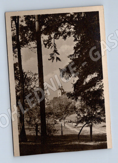 Pohlednice Rožďalovice krajina s kostelem 1935 (M30924)