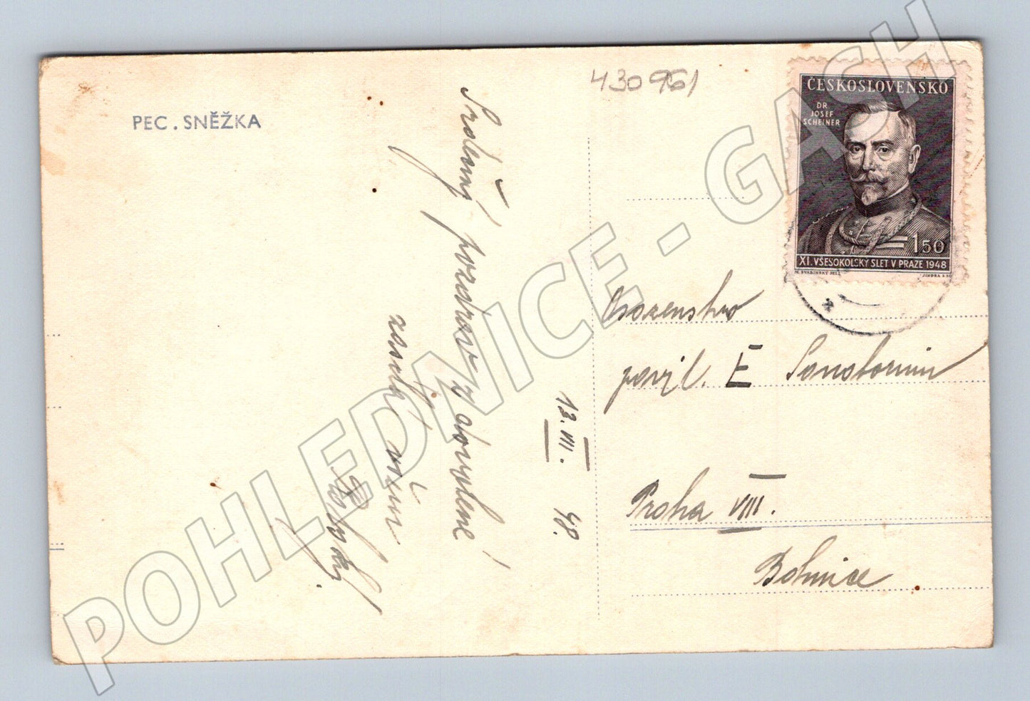Pohlednice Pec pod Sněžkou Sněžka 1948 (M30961)
