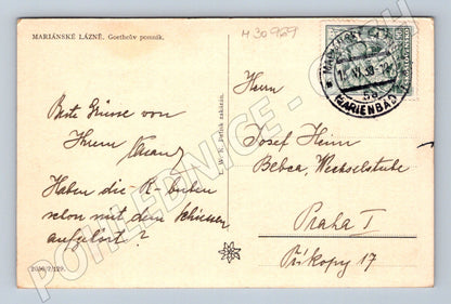 Pohlednice Mariánské Lázně Goetheův pomník 1938 (M30969)
