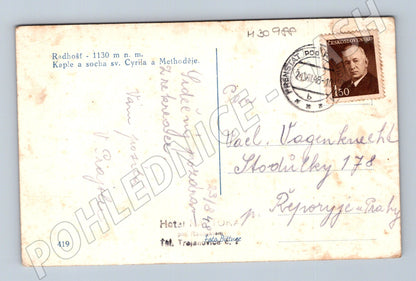 Pohlednice Radhošť Kaple a socha Cyrila a Metoděje 1948 (M30988)