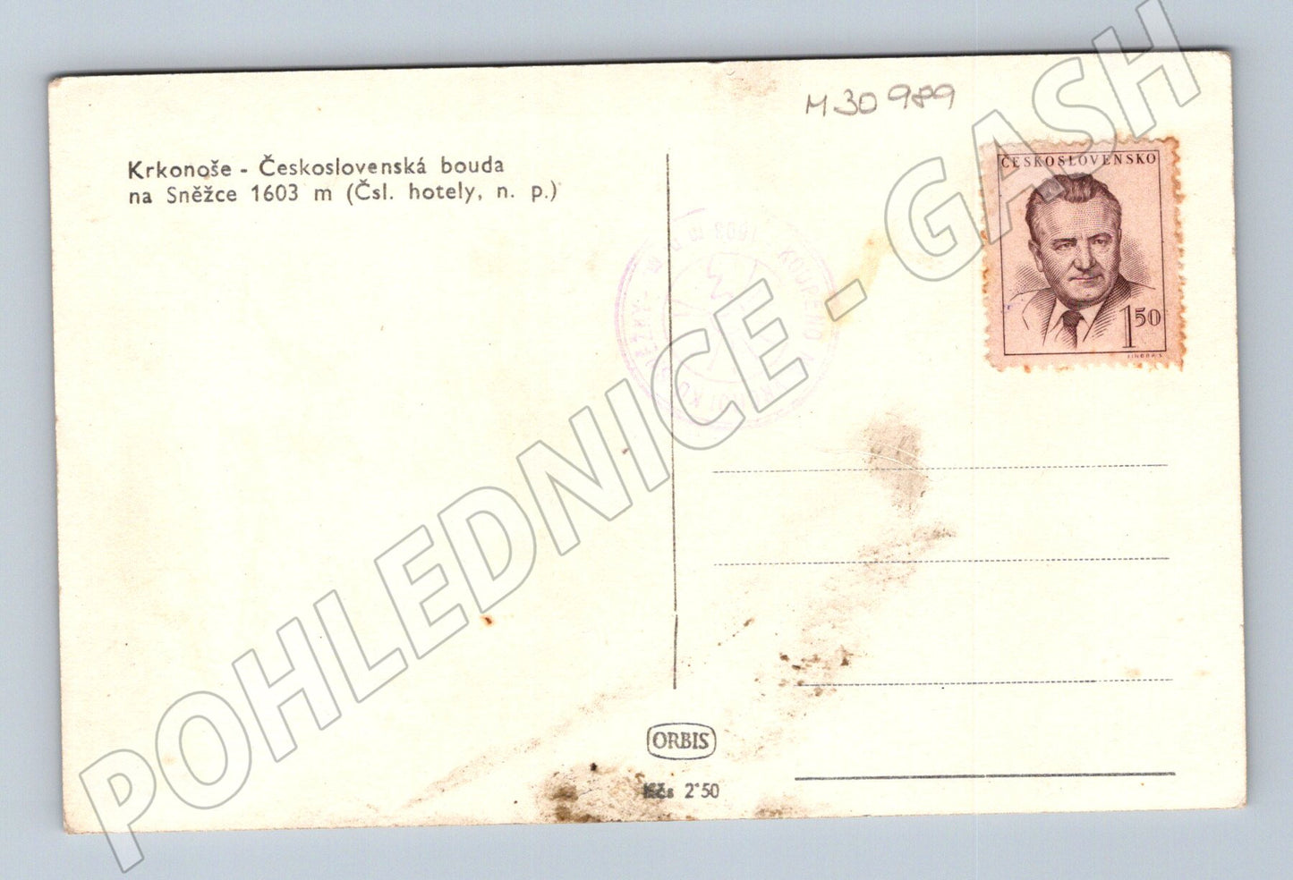 Pohlednice Krkonoše Sněžka Československá bouda 1950 (M30989)
