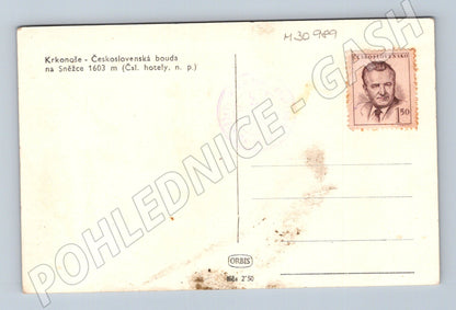 Pohlednice Krkonoše Sněžka Československá bouda 1950 (M30989)