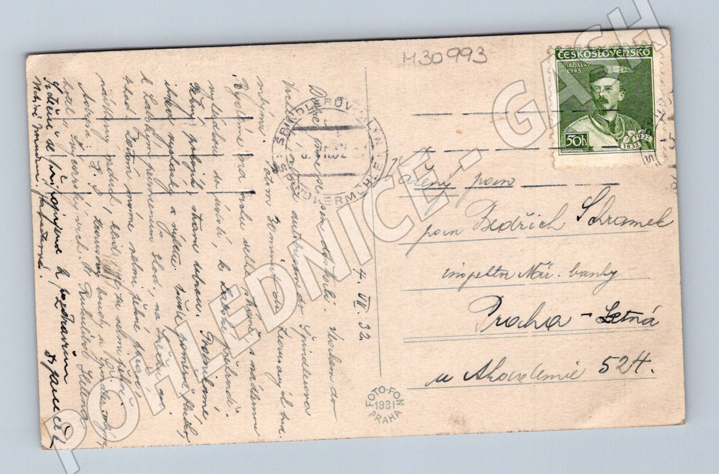 Pohlednice Krkonoše pohled na obec v údolí 1932 (M30993)