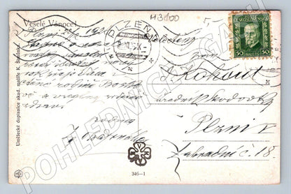 Postcard Christmas greetings folk costumes Karel Šimůnek 1920 (M3100)