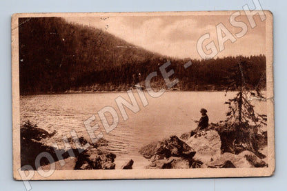 Pohlednice Šumava Černé jezero rybář (M31002)