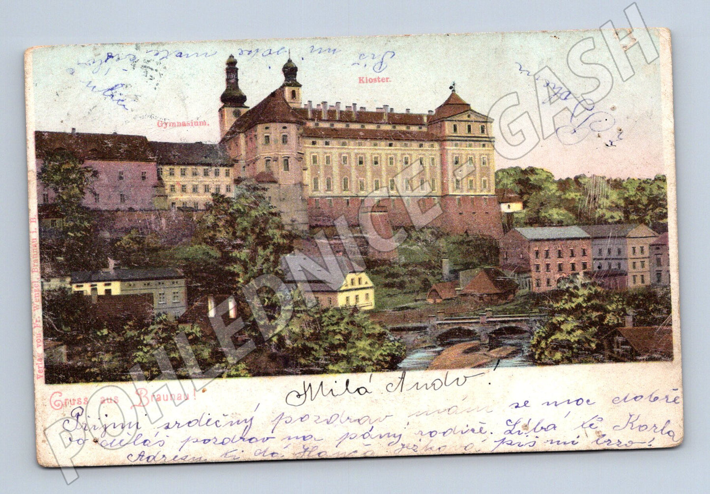Pohlednice Broumov klášter a gymnázium 1913 (M31011)