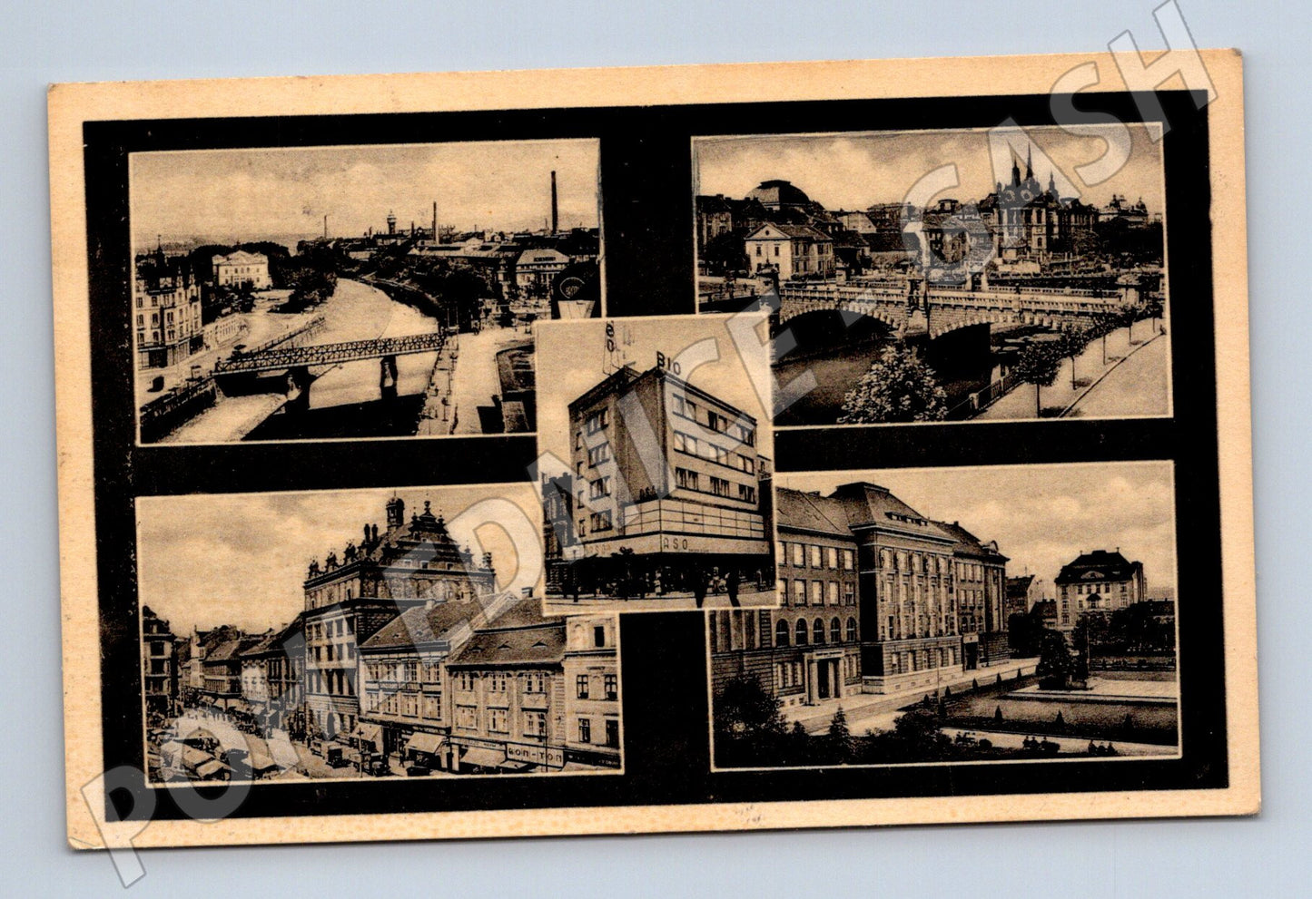 Pohlednice Plzeň vícekartová s mosty a kostelem (M31020)