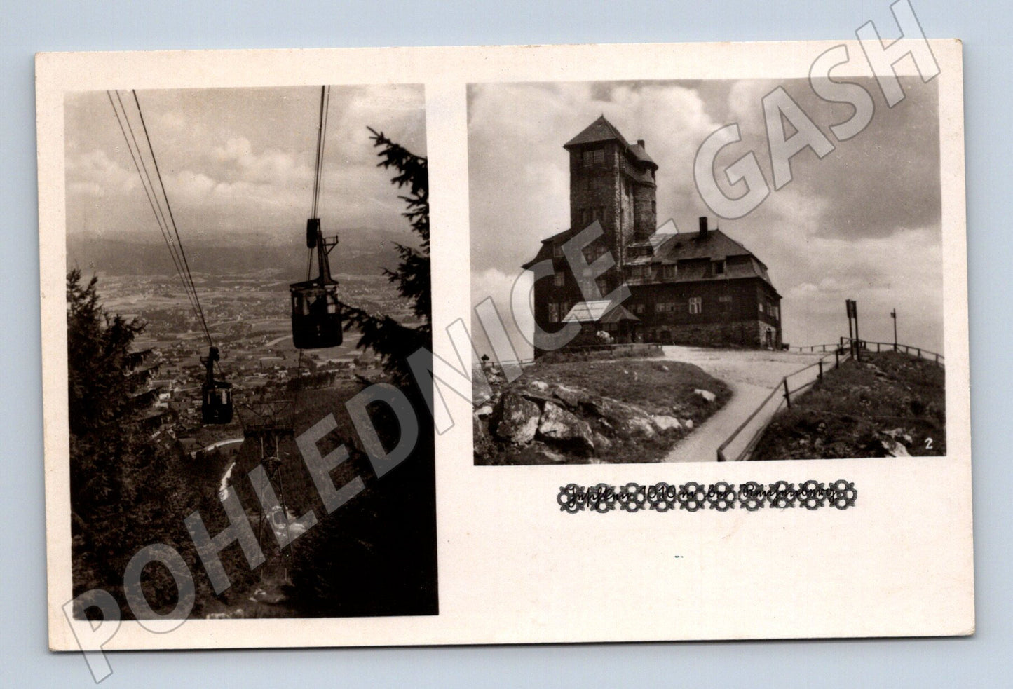 Pohlednice Ještěd u Liberce lanovka a hotel 1945 (M31021)