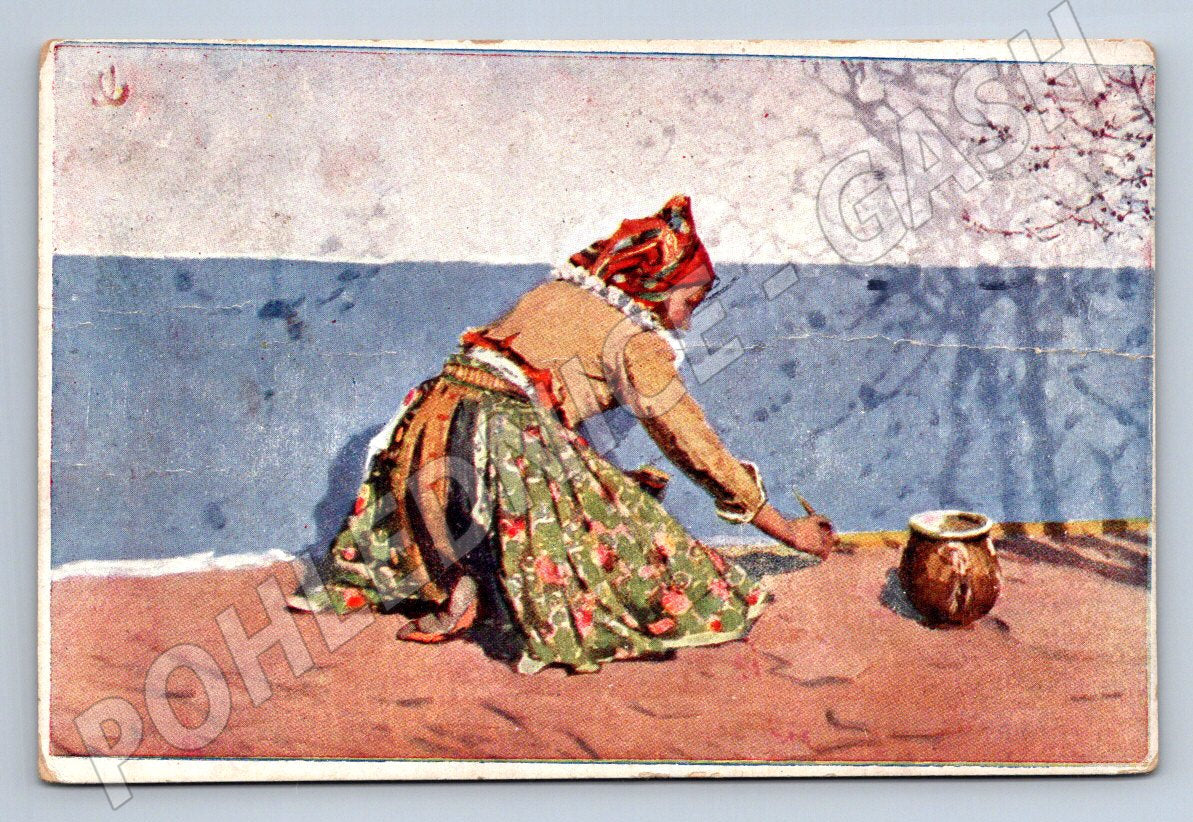 Pohlednice Ilja Uprka Obrounávačka etnografie (M3103)