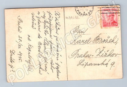 Pohlednice zimní scéna dům se sněhem 1945 (M31032)