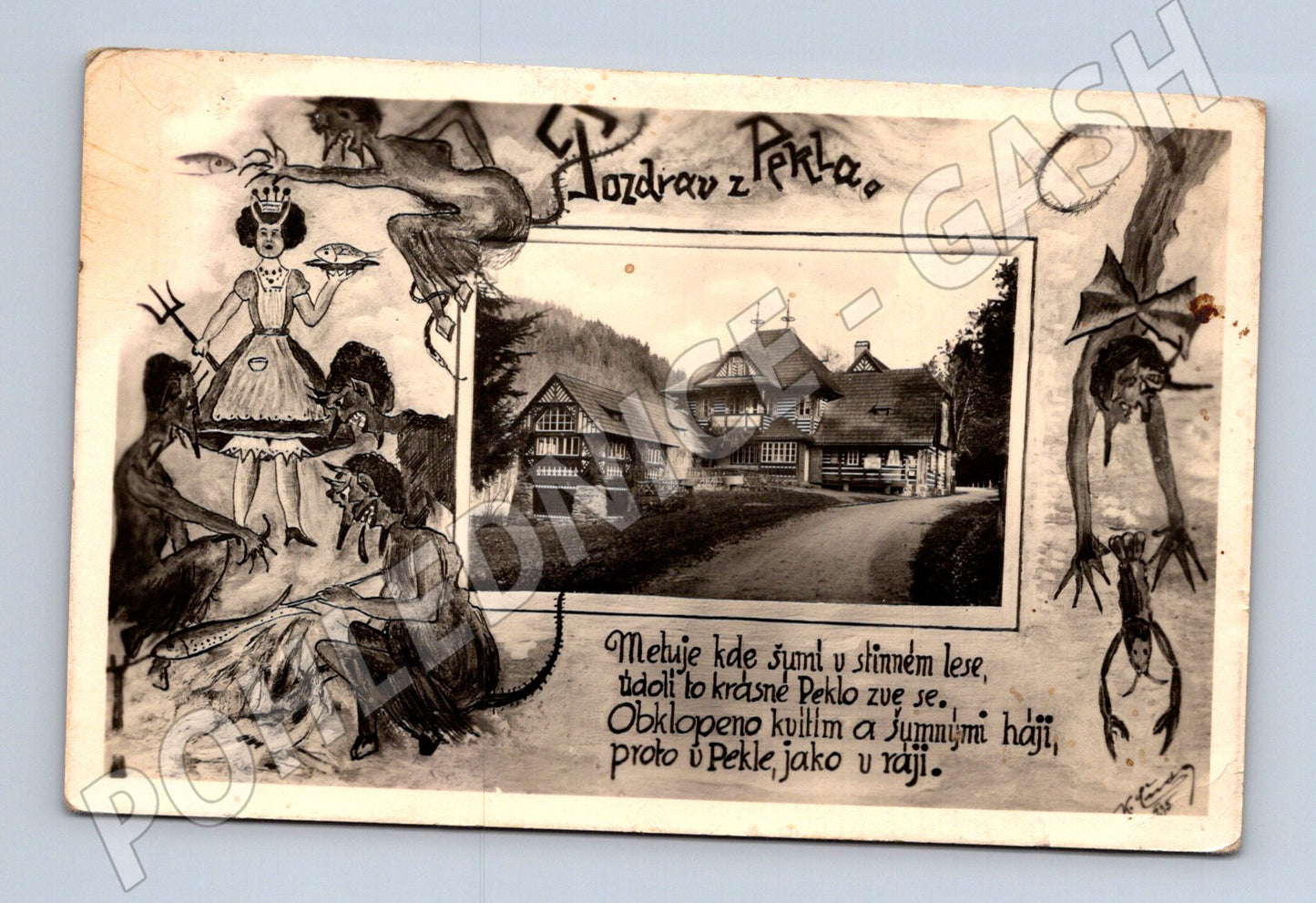 Pohlednice Peklo u N. Města n. Met. s čerty 1930 (M31033)
