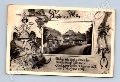 Pohlednice Peklo u N. Města n. Met. s čerty 1930 (M31033)