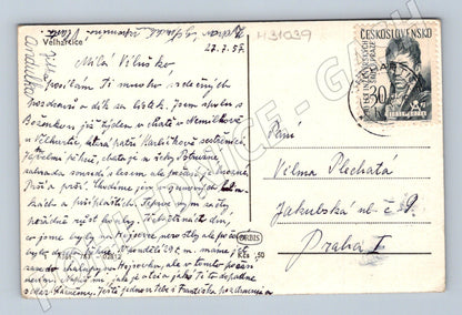 Pohlednice Velhartice hrad a obec 1957 (M31039)