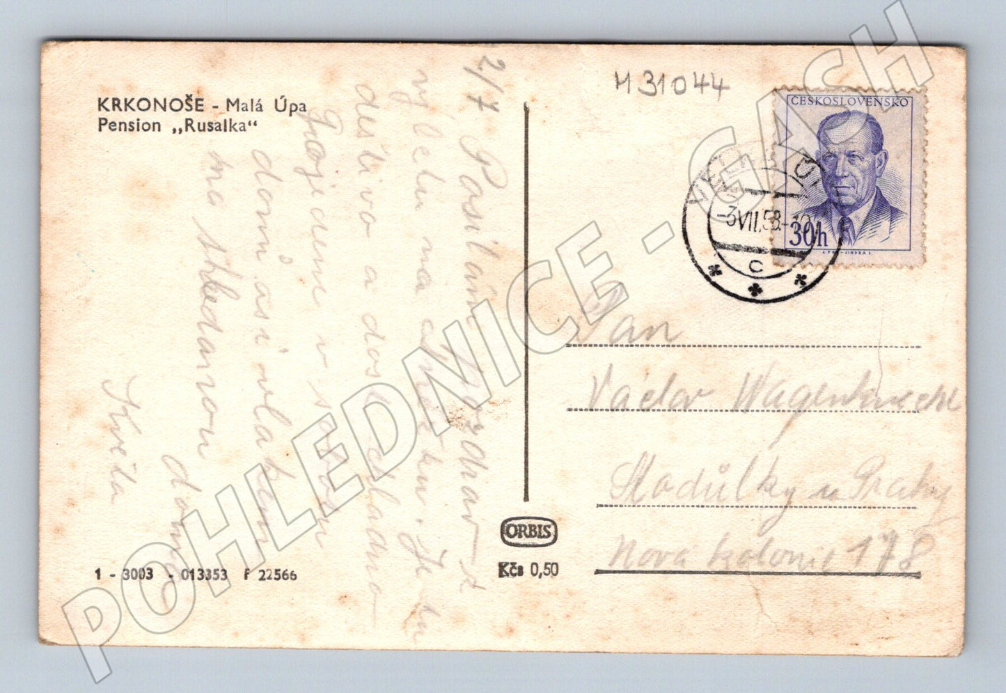 Pohlednice Krkonoše Malá Úpa Pension Rusalka 1938 (M31044)