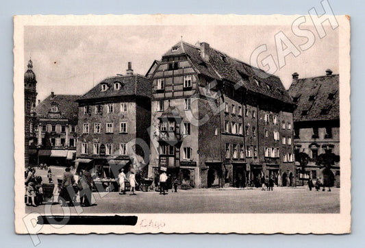 Pohlednice Cheb náměstí s hrázděnými domy 1942 (M31060)