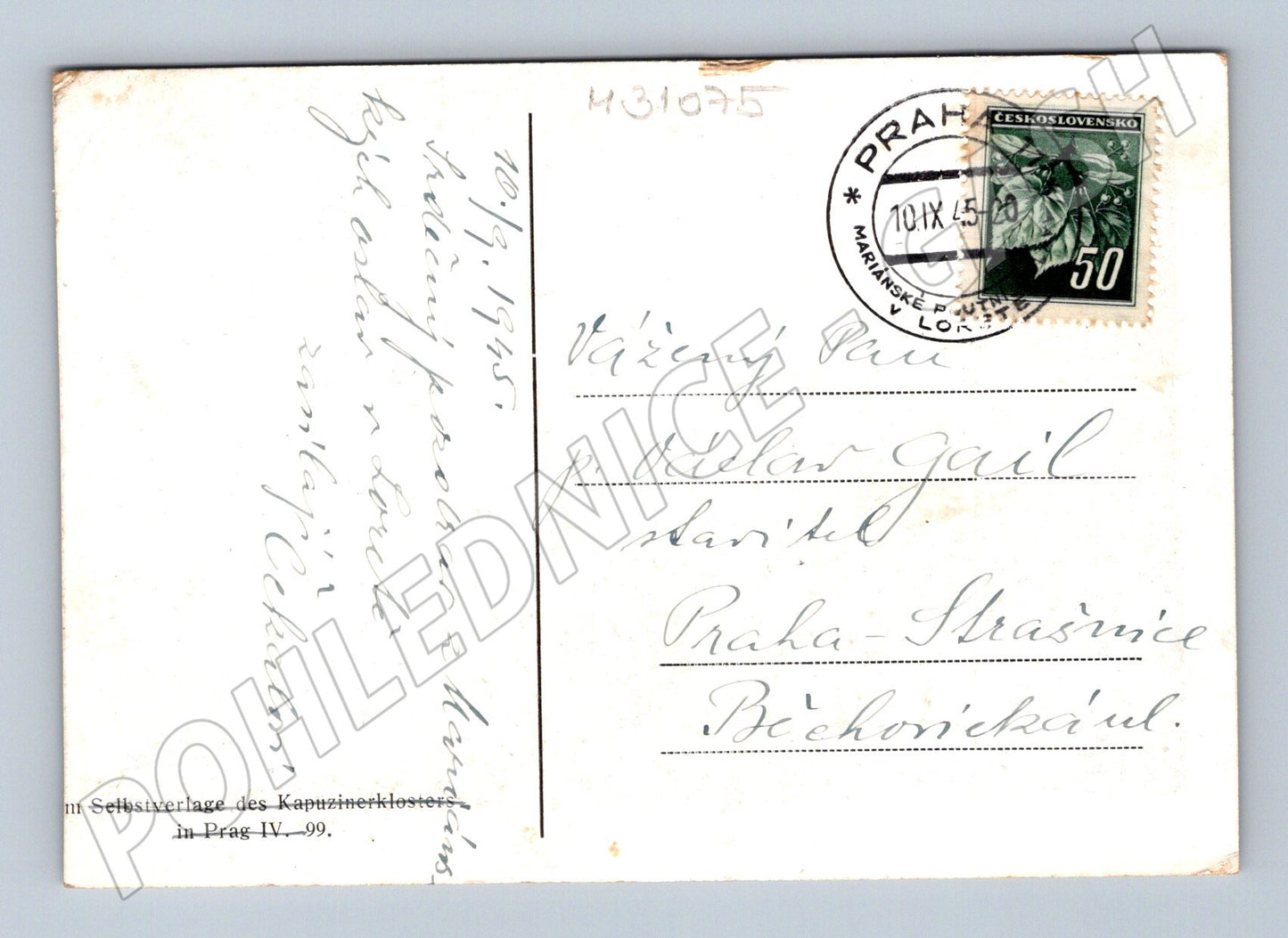 Pohlednice Praha Kapucínský klášter nádvoří 1945 (M31075)