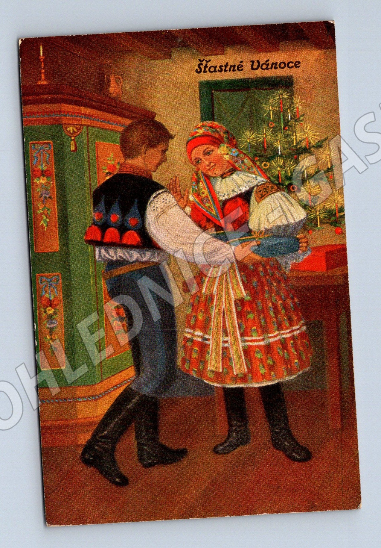 Pohlednice Vánoční motiv lidové kroje 1928 (M31088)