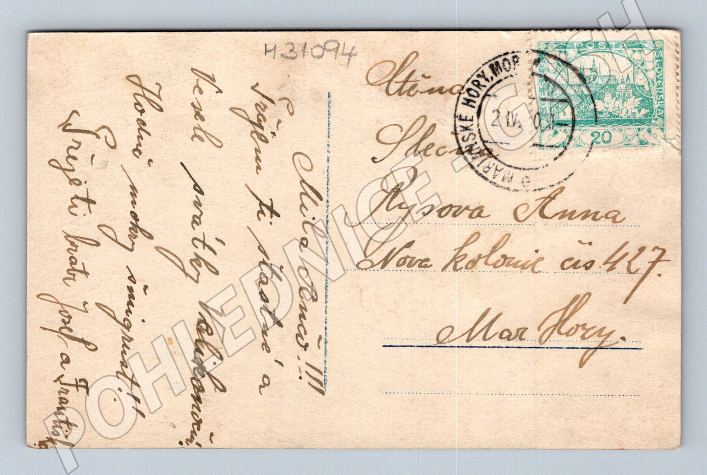 Pohlednice Mariánské Hory Veselé Velikonoce žena v kroji 1907 (M31094)