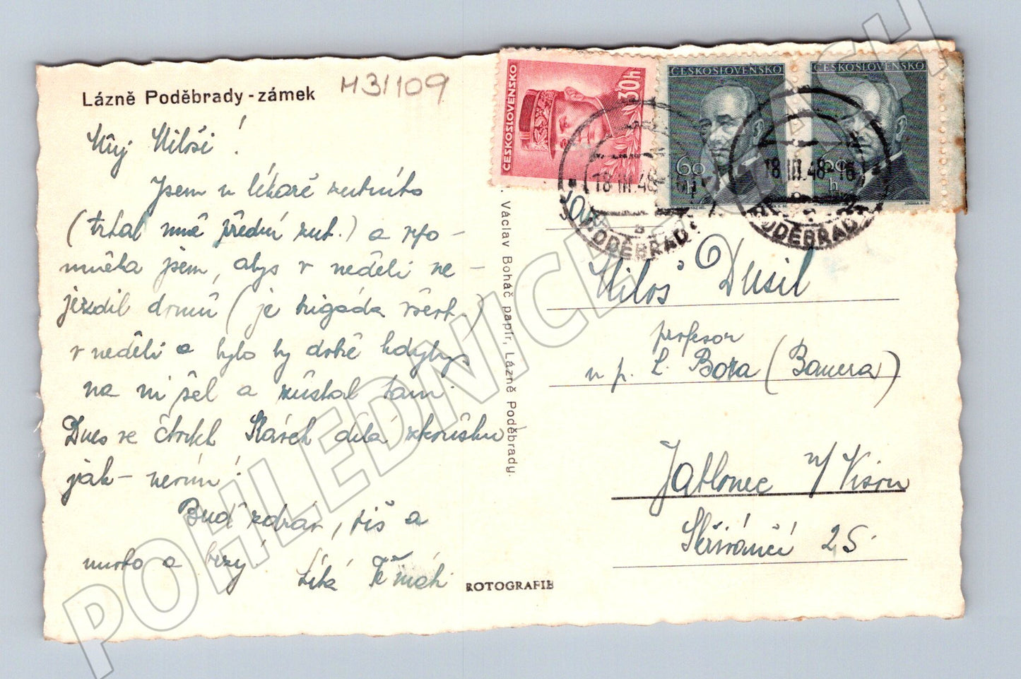 Pohlednice Poděbrady zámek 1938 (M31109)