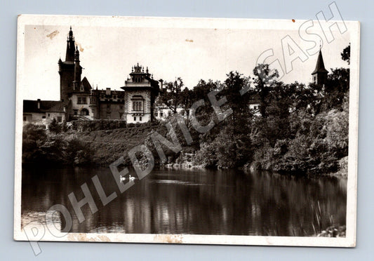 Pohlednice Průhonice zámek Labutě na rybníku 1938 (M31110)