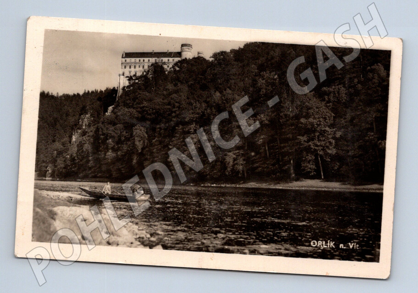 Pohlednice Orlík n. Vlt. zámek s lodí 1947 (M31116)