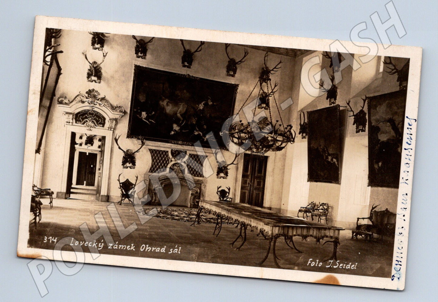 Pohlednice Ohrad lovecký zámek sál 1937 (M31122)