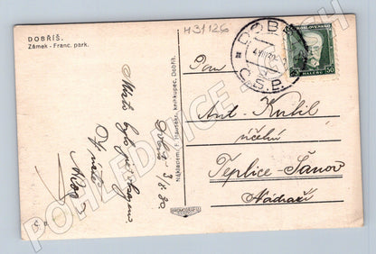 Pohlednice Dobříš Zámek Francouzský park 1930 (M31126)