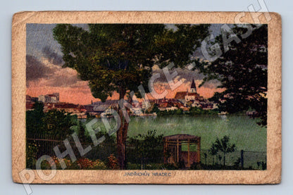 Pohlednice Jindřichův Hradec panorama města s kostelem 1918 (M31127)