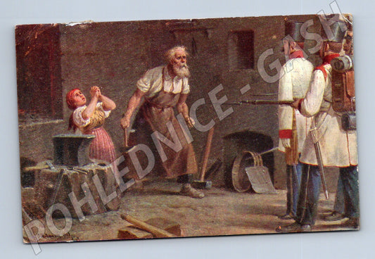 Pohlednice Česká historie kovář a vojáci (M31138)