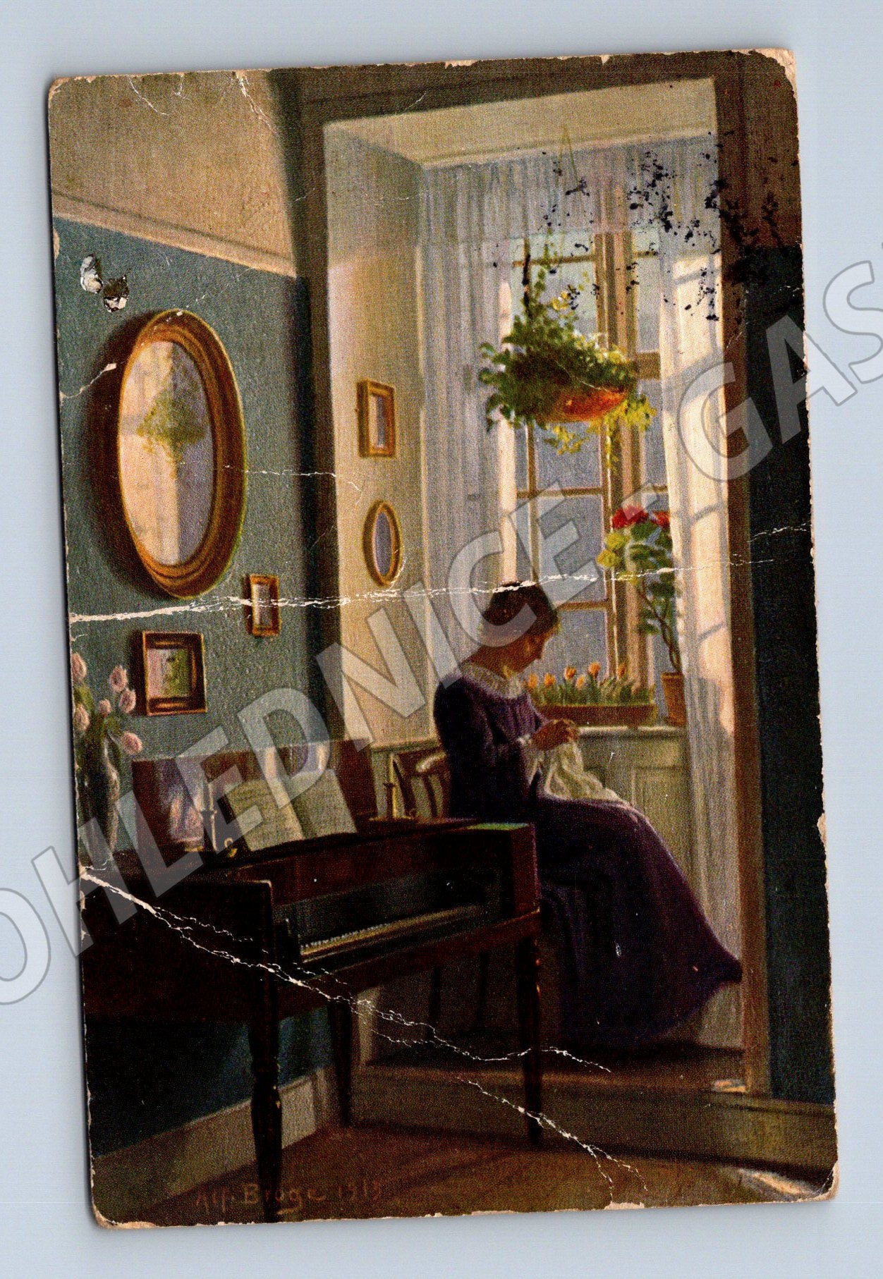 Pohlednice umělecký motiv Alfred Broge Žena u okna (M31152)