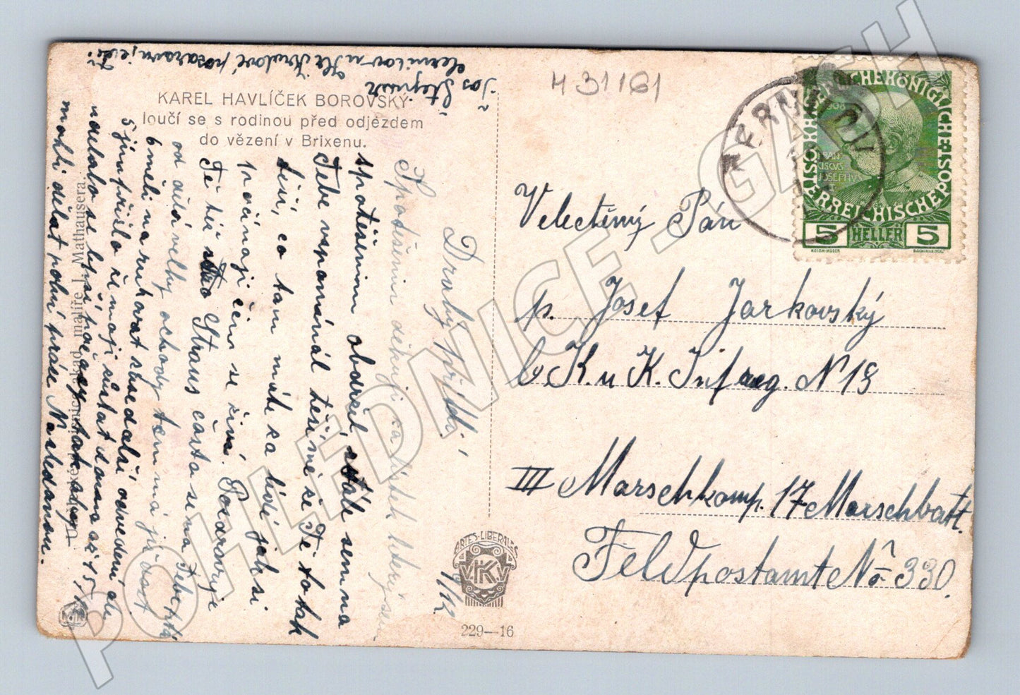 Pohlednice K. Havlíček Borovský v Brixenu c1917 (M31161)
