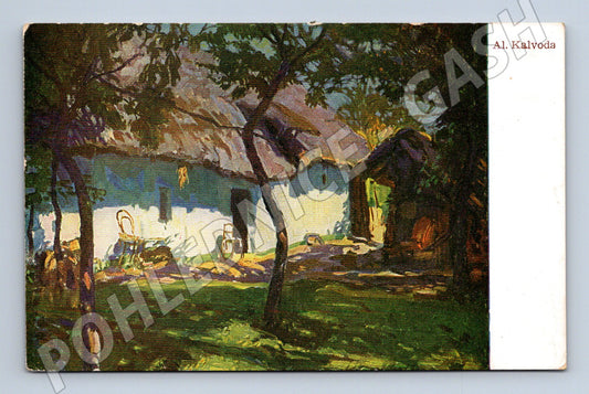 Pohlednice Al. Kalvoda chalupa s doškovou střechou (M31165)
