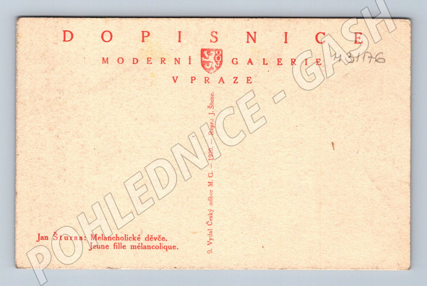 Pohlednice Praha socha Jan Štursa Melancholické děvče 1920 (M31176)