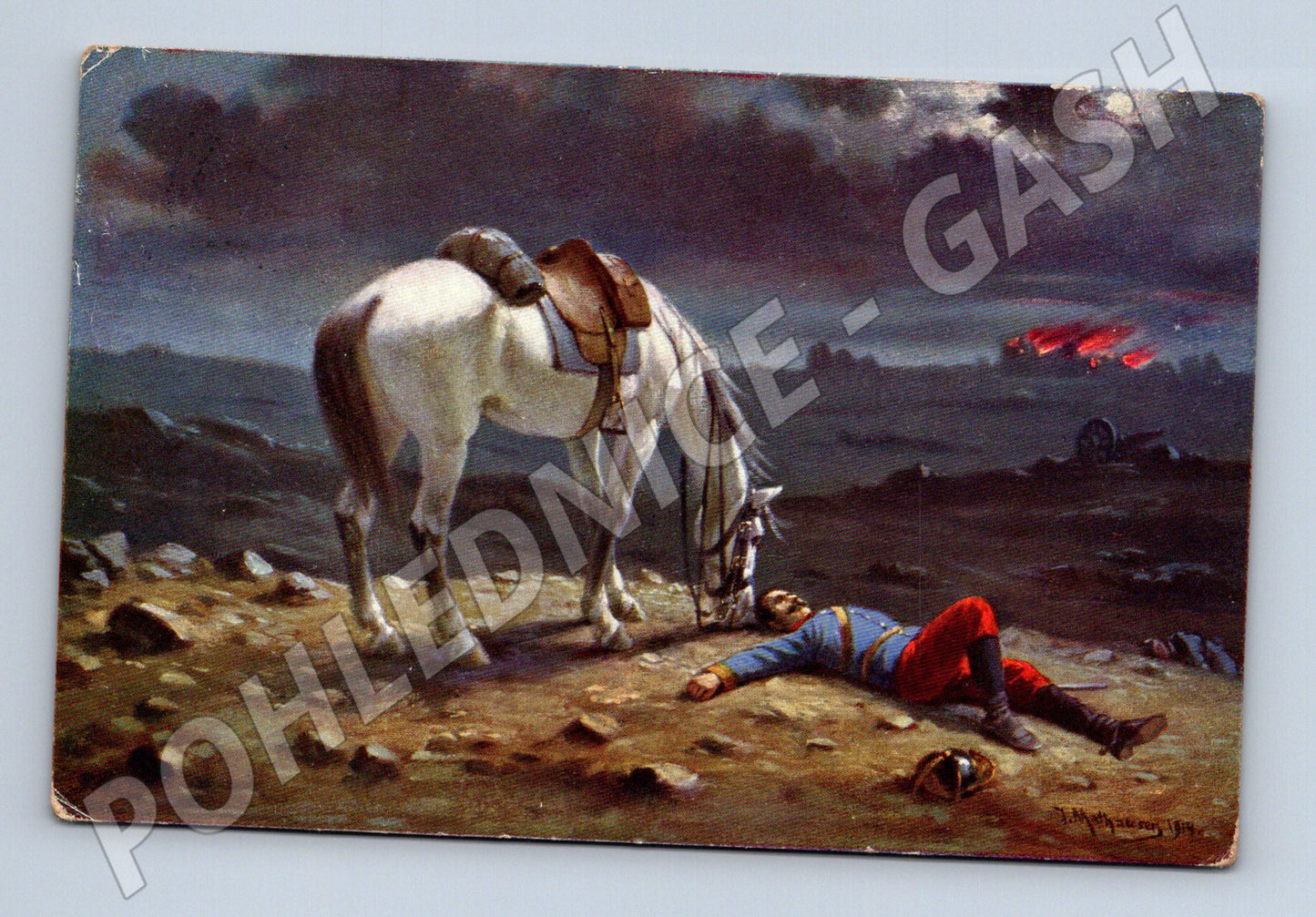 Pohlednice válečný motiv voják kůň 1915 (M31185)
