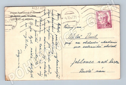 Pohlednice Krajina s kupkami sena 1921 (M31187)