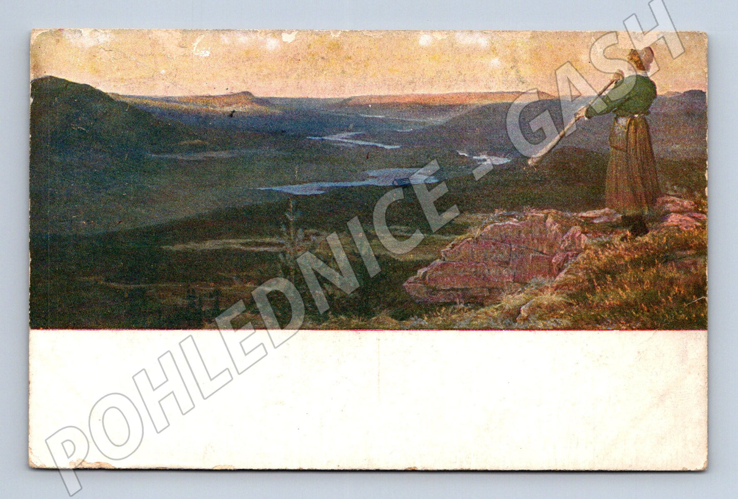 Pohlednice Skandinavie Horská krajina s ženou (M31198)
