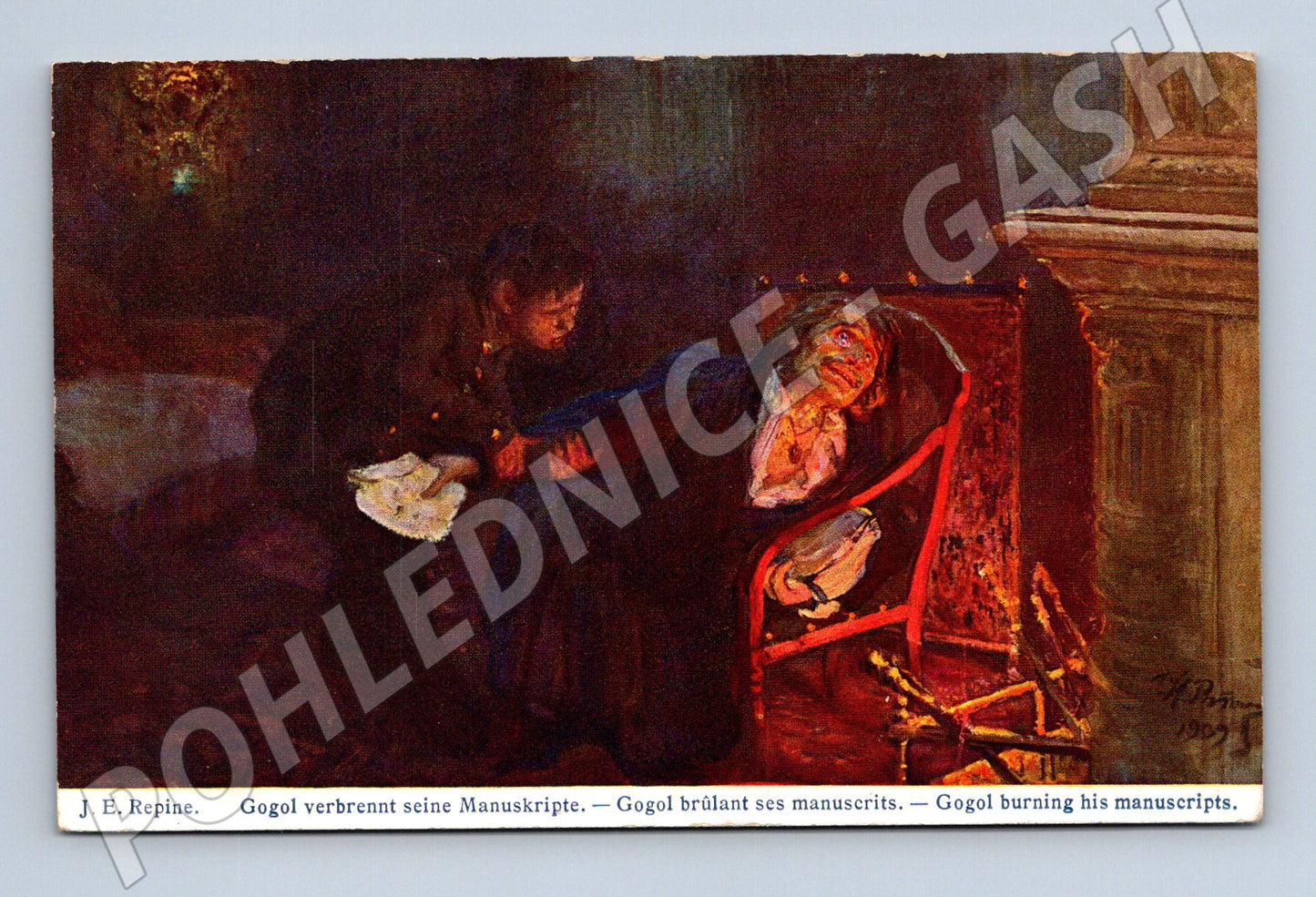 Pohlednice Rusko Gogol pálí rukopisy 1909 (M31210)
