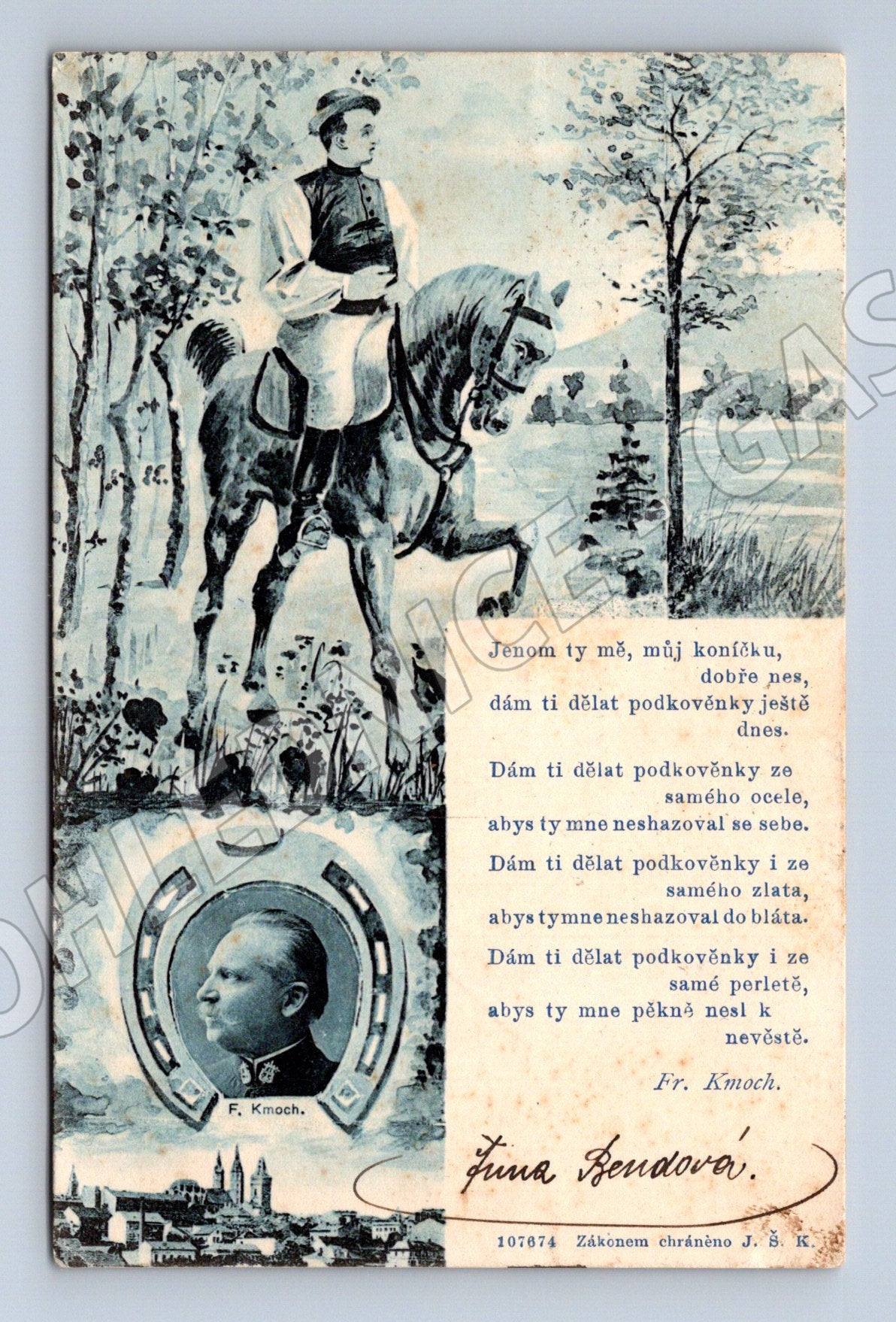 Pohlednice Vlastenecký motiv kůň jezdec portrét 1909 (M31215)