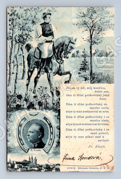 Pohlednice Vlastenecký motiv kůň jezdec portrét 1909 (M31215)