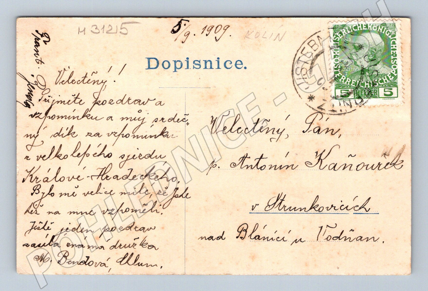 Pohlednice Vlastenecký motiv kůň jezdec portrét 1909 (M31215)