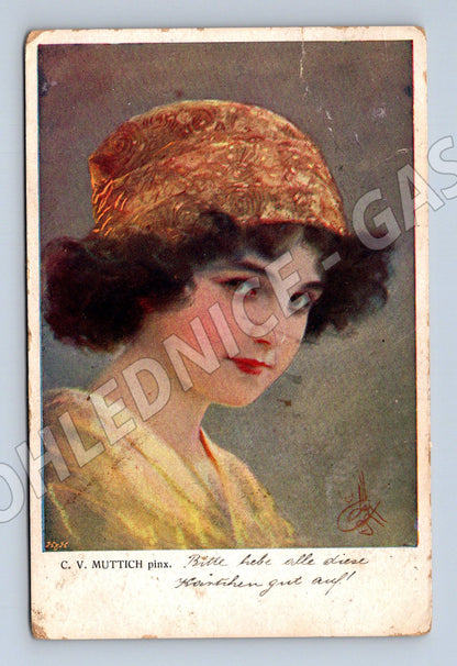 Pohlednice Německo dívka s turbanem portrét (M31217)