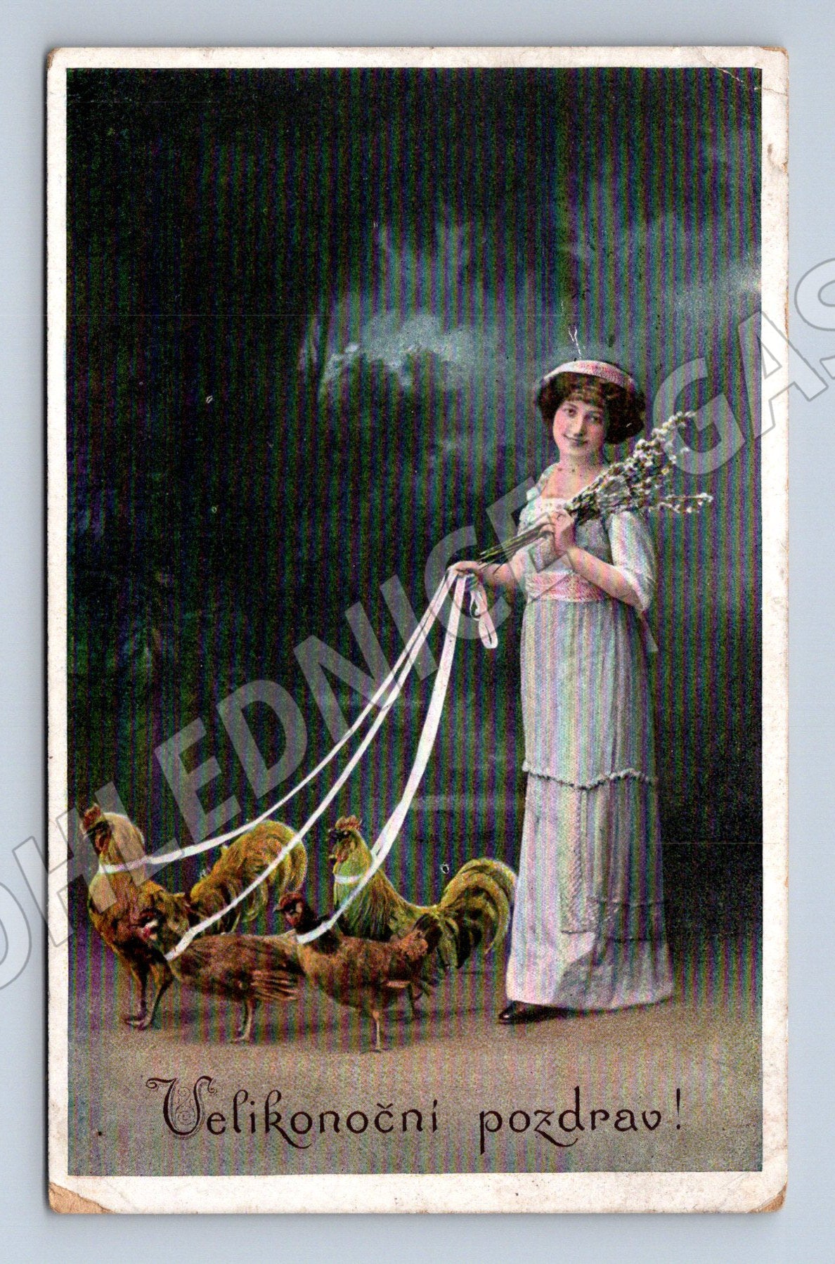 Pohlednice Velikonoční motiv dívka s kočičkami 1914 (M31227)