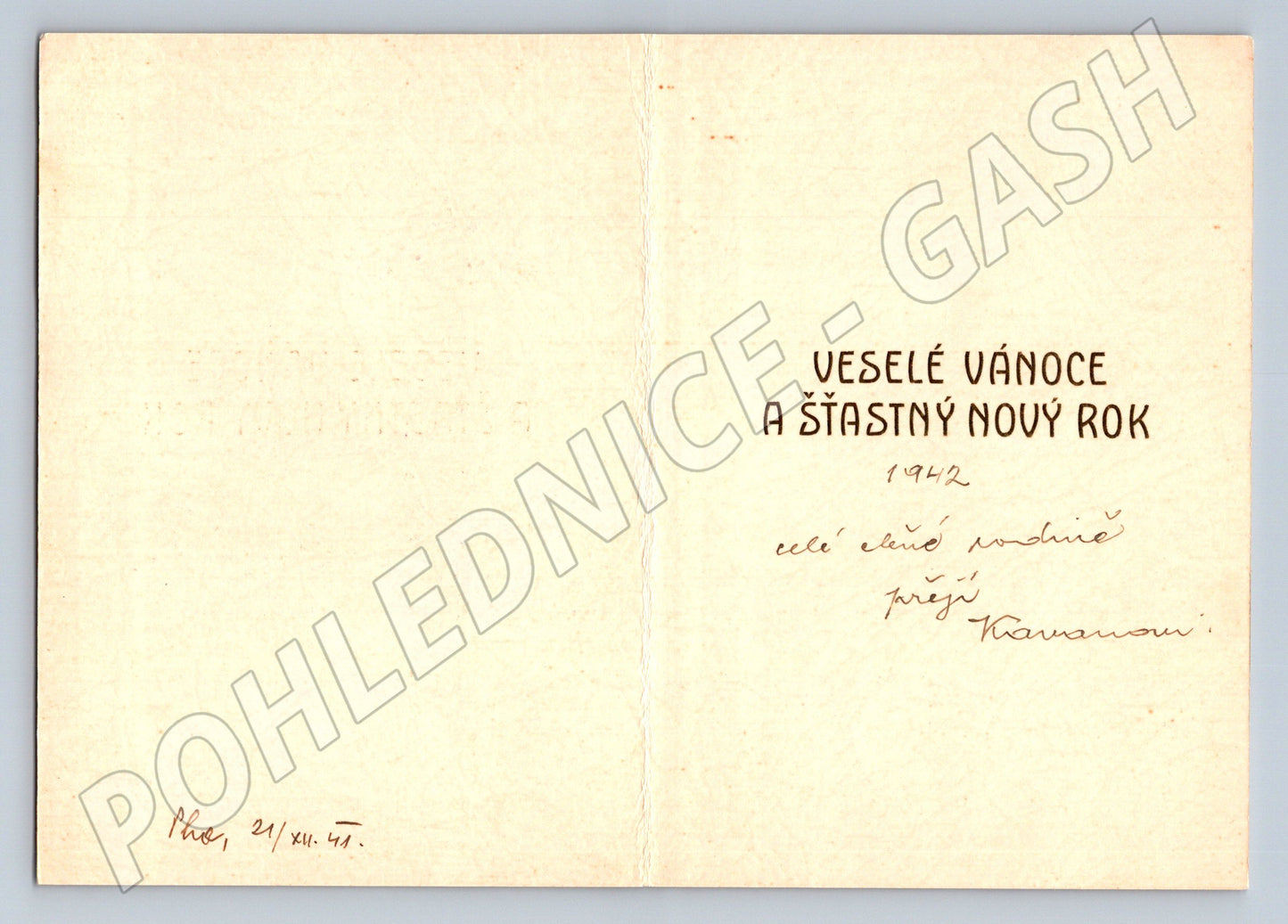 Pohlednice zimní krajina s křížem novoroční 1942 (M31229)