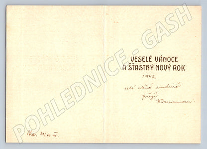 Pohlednice zimní krajina s křížem novoroční 1942 (M31229)