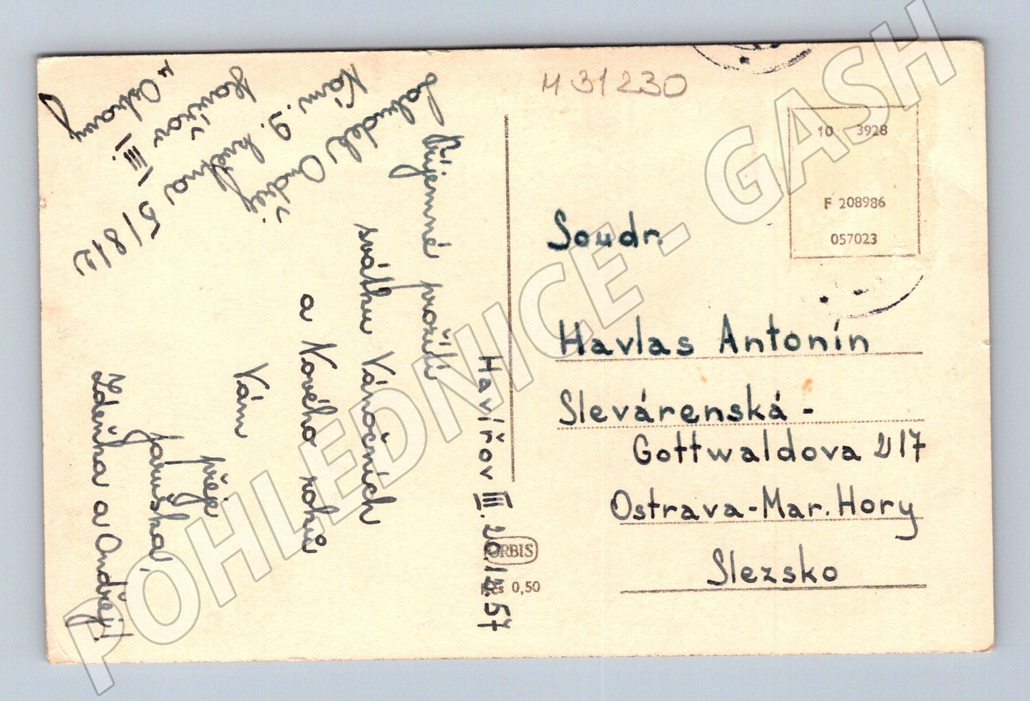 Pohlednice Radostné Vánoce kostelík sníh 1957 (M31230)