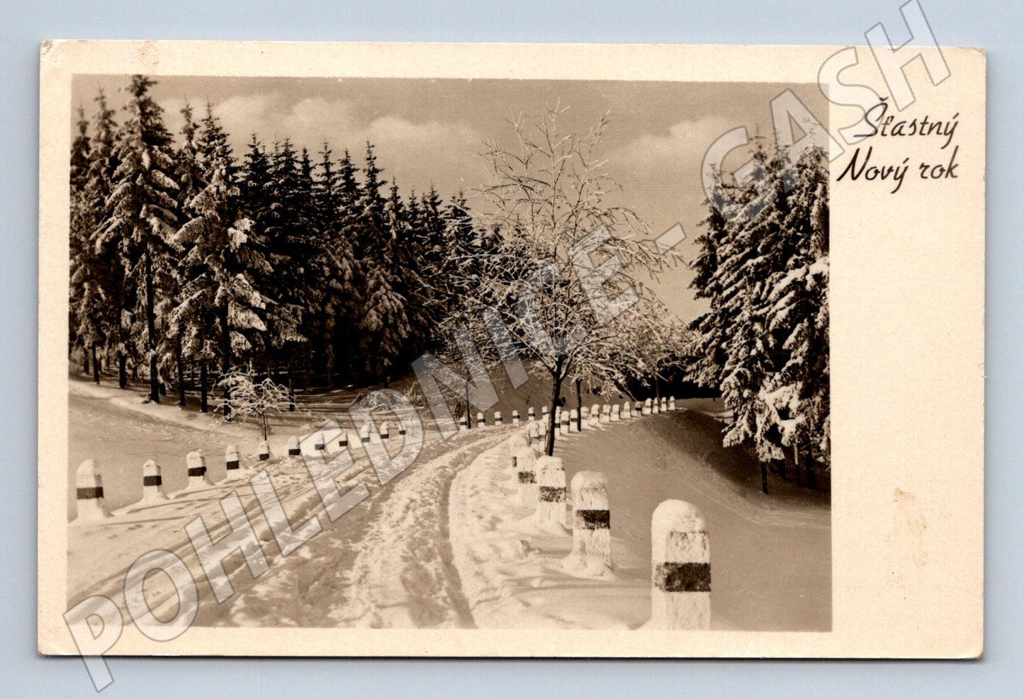 Pohlednice Zimní krajina Šťastný Nový rok 1955 (M31232)