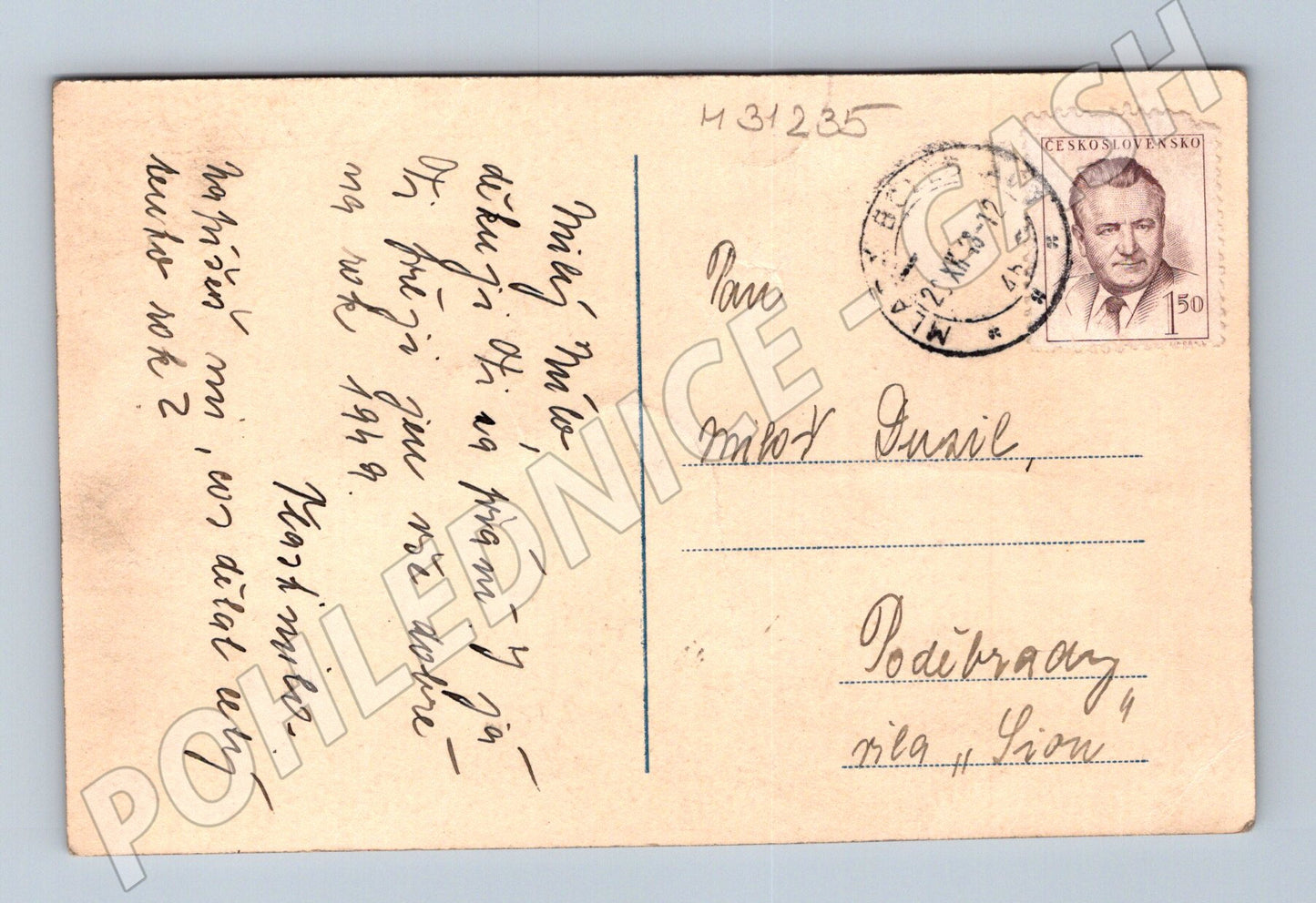 Pohlednice zasněžená smrková větev s jinovatkou 1949 (M31235)