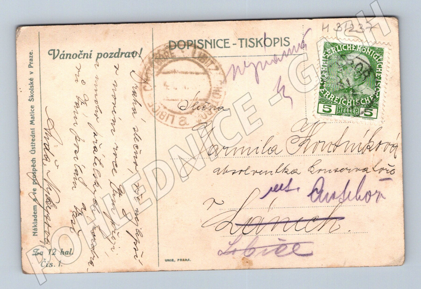 Pohlednice Vánoční zimní scéna tradiční oblečení 1909 (M31237)