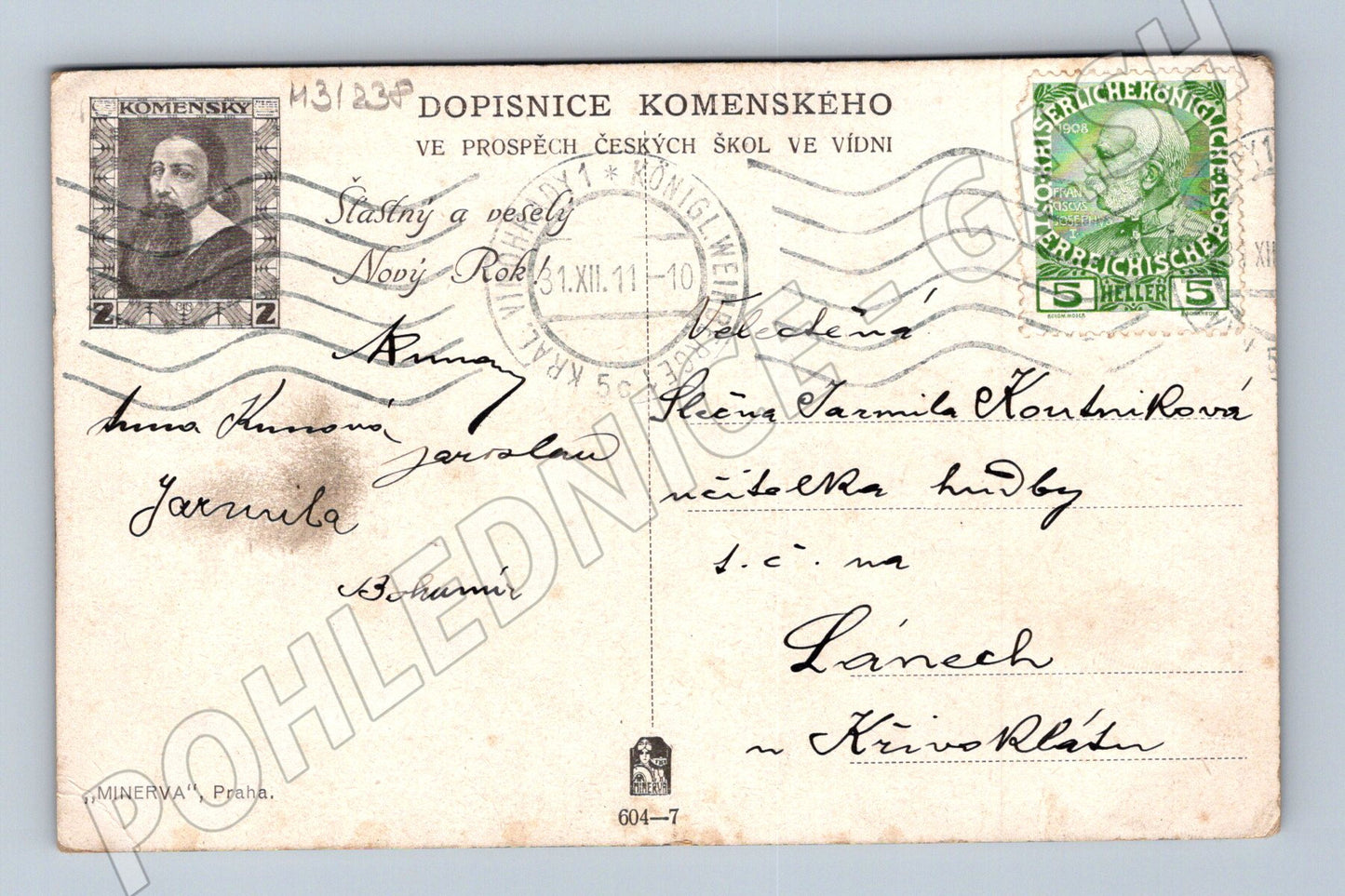 Pohlednice Novoroční lyžařská alegorie 1910 (M31238)