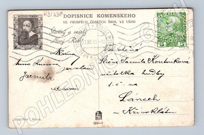 Pohlednice Novoroční lyžařská alegorie 1910 (M31238)